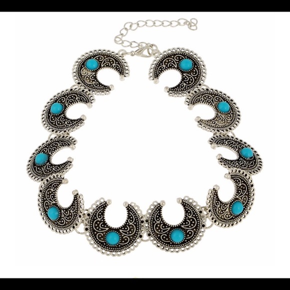 🌚 Boho Silver Turquoise 🌚 Moon choker! New - Picture 3 of 3